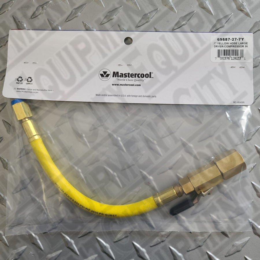 Mastercool 69887-27-7Y Yellow Hose with Ball Valve from Compressor to Large Filter Drier 7 Inches